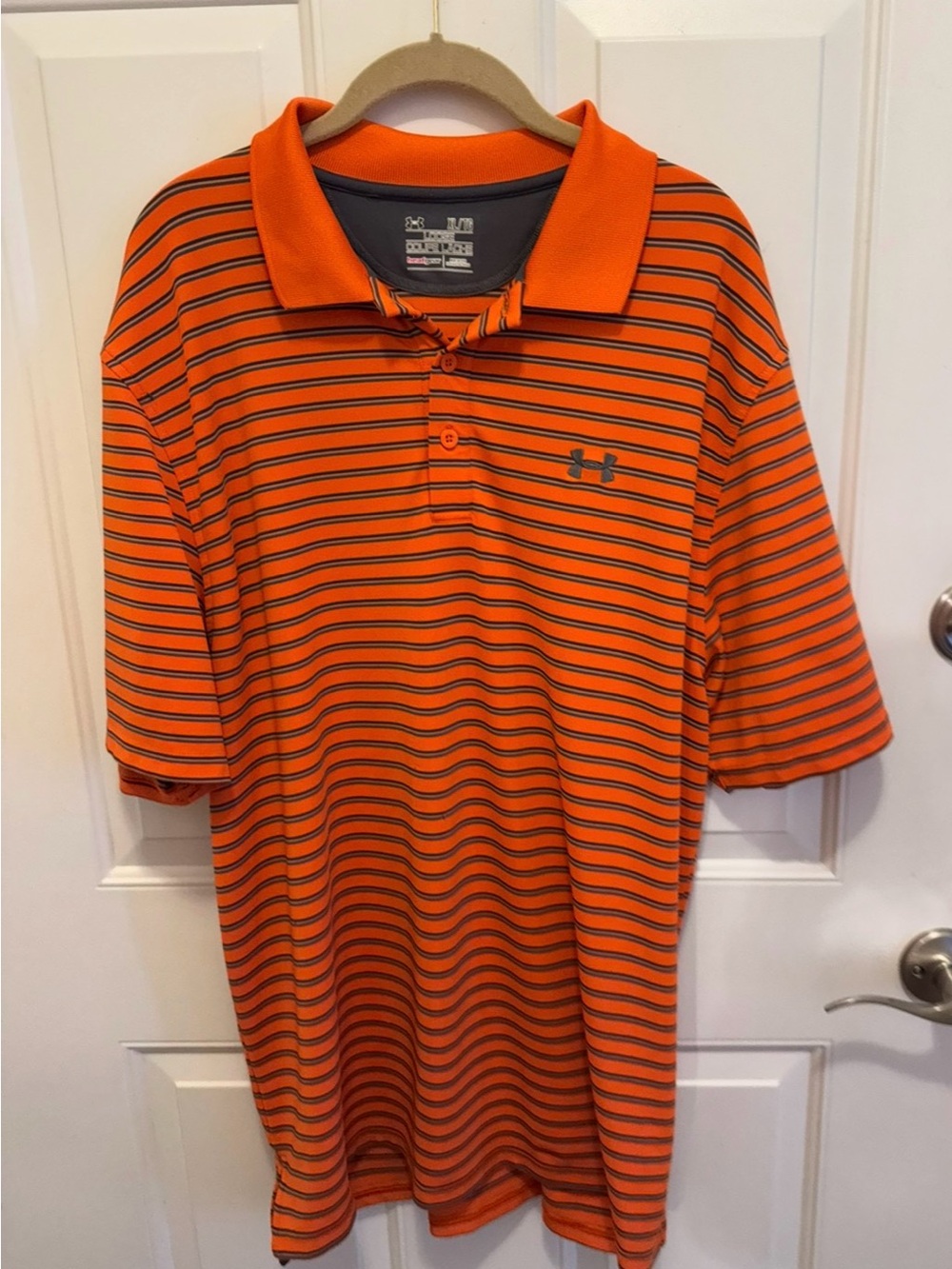 Under Armour Orange Polo with Black Stripes
